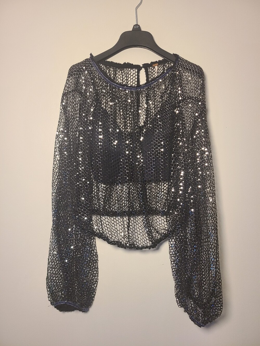 Free People Sparks Fly Sequin Sheer Long-Sleeve Top Womens Size XS